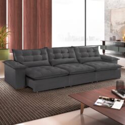 Sofá Retrátil e Reclinável Niger 3,10 m Veludo Cinza B010 - TREVO ESTOFADOS