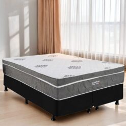 Colchão Queen Essential Pocket D26 + Base Box Simples Corino Preto – INOVAFLEX + ALTO NÍVEL CAMAS E COLCHÕES