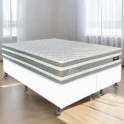 Colchão Queen Talismã D28 + Base Box Simples Corino Branco – DESIGN COLCHÕES + ALTO NÍVEL CAMAS E COLCHÕES