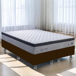 Colchão Queen Qatar D28 + Base Box Simples Corino Marrom – DESIGN COLCHÕES + BIOSTAR