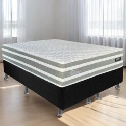 Colchão Queen Talismã D28 + Base Box Simples Corino Preto – DESIGN COLCHÕES + ALTO NÍVEL CAMAS E COLCHÕES