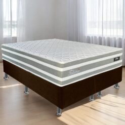 Colchão Queen Talismã D28 + Base Box Simples Corino Marrom – DESIGN COLCHÕES + ALTO NÍVEL CAMAS E COLCHÕES