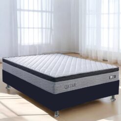 Colchão Casal Qatar D28 + Base Box Simples Corino Preto – DESIGN COLCHÕES + ALTO NÍVEL CAMAS E COLCHÕES