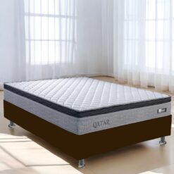 Colchão Casal Qatar D28 + Base Box Simples Corino Marrom – DESIGN COLCHÕES + ALTO NÍVEL CAMAS E COLCHÕES