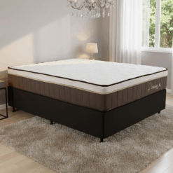 Colchão Casal Rondopremium Plus D33 + Base Box Simples Corino Preto – RONDOMÓVEIS + ALTO NÍVEL CAMAS E COLCHÕES