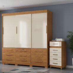 Guarda-Roupa 3 Portas Toronto RP1930 + Cômoda 5 Gavetas Malta CO250 Cinamomo/Off White/Cinamomo – FELLICCI