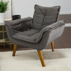 Poltrona Fixa Canada/Opala Veludo Cinza - JP ESTOFADOS