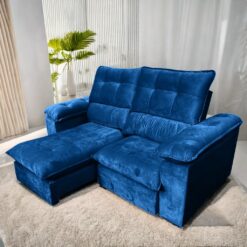 Sofa Retratil e Reclinavel Suica 2,10 m Veludo Azul - LEO DECOR (PROMOCAO)