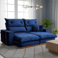 Sofa Retratil e Reclinavel Gran Bello Light 2,30 m Veludo Azul - QUINE ESTOFADOS