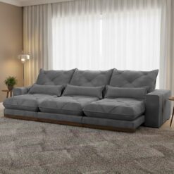 Sofá Retrátil e Reclinável Diamante/Bahia 3,50 m Veludo Cinza Grafite 214 - PLENA ESTOFADOS