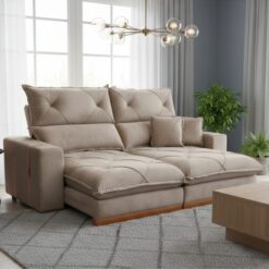 Sofá Retrátil e Reclinável Gran Bello Light 2,30 m Veludo Bege - QUINE ESTOFADOS