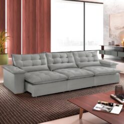 Sofa Retratil e Reclinavel Niger 3,10 m Veludo Cinza B010 - TREVO ESTOFADOS