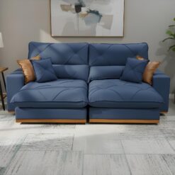 Sofá Retrátil e Reclinável Aquiles/Gran Bello 2,00 m Veludo Azul 104 – ZARAT ESTOFADOS