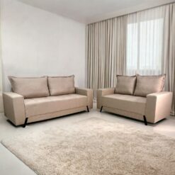Conjunto Sofa 2 e 3 Lugares Ref.8100 Veludo Bege - BOARETO ESTOFADOS (PROMOCAO)