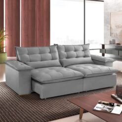 Sofa Retratil e Reclinavel Niger 2,50 m Veludo Cinza B010 - TREVO ESTOFADOS