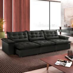 Sofa Retratil e Reclinavel Niger 3,10 m Veludo Preto B013 - TREVO ESTOFADOS