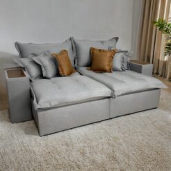 Sofa Cama Retratil Tebas/Thebas/Gabriela 2,90 m Linho Grafite 301/Courino Dalas - ZARAT ESTOFADOS