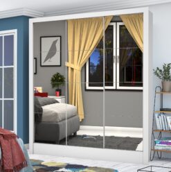 Guarda-Roupa 3 Portas Dubai/Santiago Premium (3 portas espelhadas) 1,79 m Branco - CARIOCA MÓVEIS