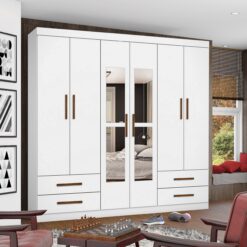 Guarda-Roupa 6 Portas Hércules(Com espelho)1,77 m Branco – CARIOCA MÓVEIS