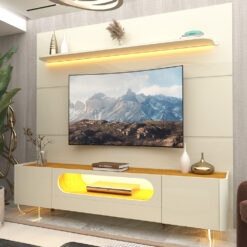 Painel até 85″ Royal 220 Off White + Rack Nobre 210 (Pés de Vidro) Off White/Naturale – GELIUS