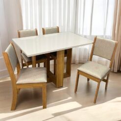 Mesa Magic/Milani Mel/Blonde com 4 Cadeiras Sol Linho Bronze – VIERO MÓVEIS