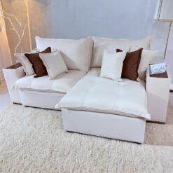 Sofa Cama Retratil Tebas/Thebas/Gabriela 2,90 m Linho Bege 313/Courino Dalas - ZARAT ESTOFADOS