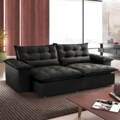 Sofa Retratil e Reclinavel Niger 2,50 m Veludo Preto B013 - TREVO ESTOFADOS