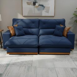Sofá Retrátil e Reclinável Aquiles/Gran Bello 2,30 m Veludo Azul 104 - ZARAT ESTOFADOS