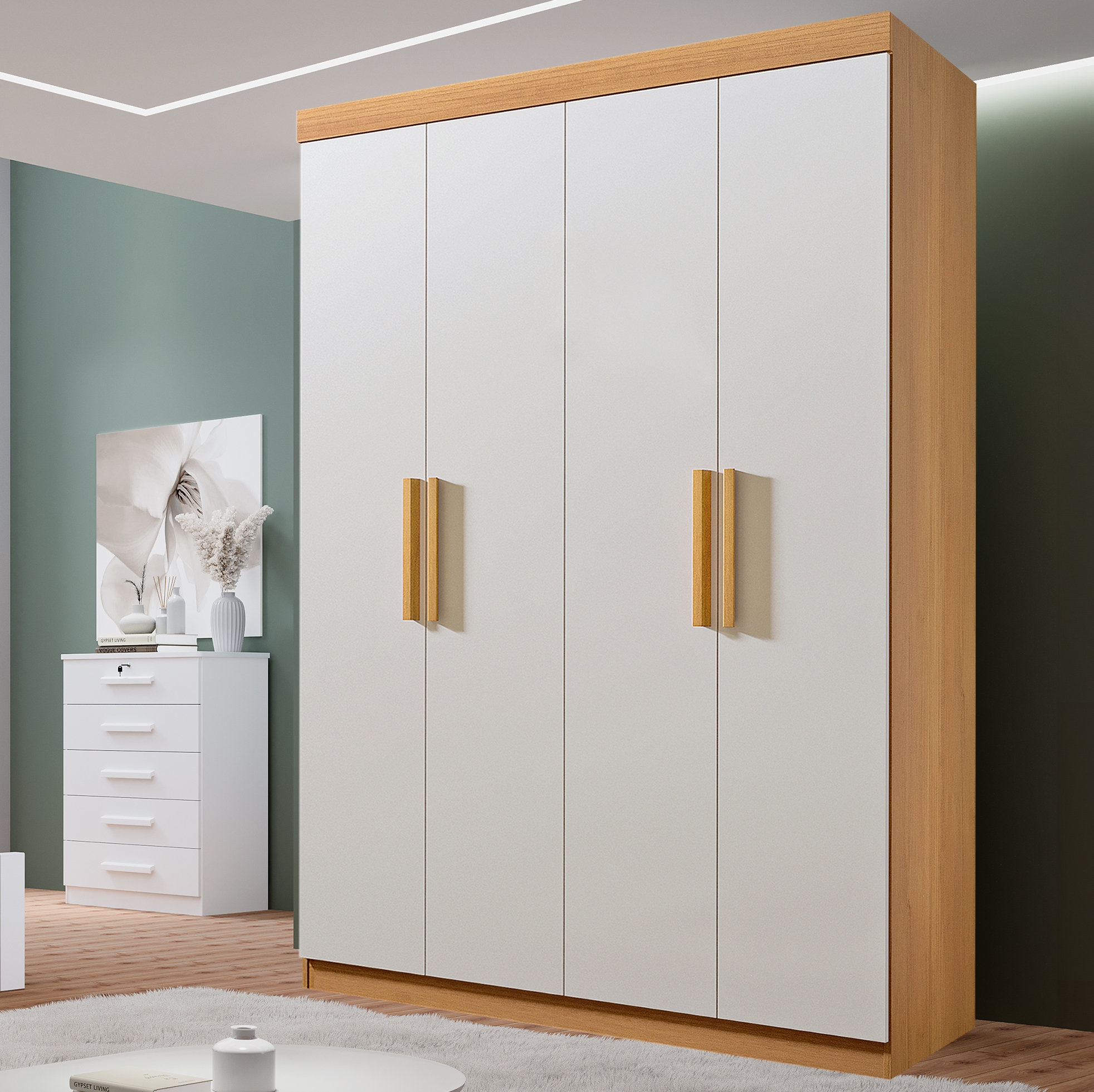 BOM　4点セット Guarda-Roupa 4 Portas Colibri Cinamono/Off White – D'DORO MÓVEIS