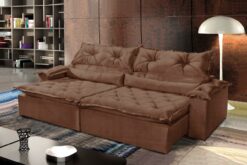 Sofá Retrátil e Reclinável Ágatha 2,40 m Veludo Terracota - MONTANO ESTOFADOS