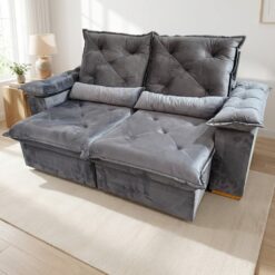Sofá Retrátil e Reclinável Porto Madero/Brasão 2,00 m Veludo Cinza Grafite - IMPERIAL DECOR