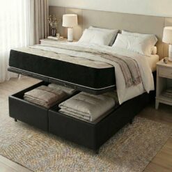 Colchão Queen Premium D45 + Base Box Baú Corino Preto – ECOTEC + ALTO NÍVEL CAMAS E COLCHÕES