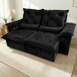 Sofá Retrátil e Reclinável Porto Madero/Brasão 2,00 m Veludo Preto - IMPERIAL DECOR