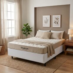 Colchão Casal Fit 25 cm D45 + Base Simples Corino Branco – ORTOBOM + ALTO NÍVEL