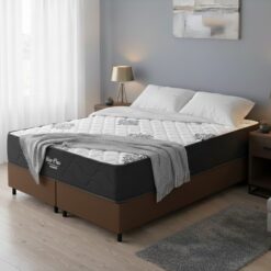 Colchão Queen Star Plus 25 cm D26 Molas Ensacadas + Base Simples Corino Marrom – INOVAFLEX + ALTO NÍVEL