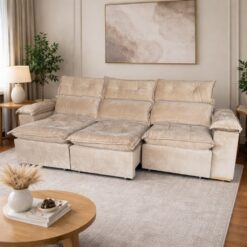 Sofá Retrátil e Reclinável Imperial 2,75 m Veludo Jolie Bege 03 - IMPERIAL DECOR