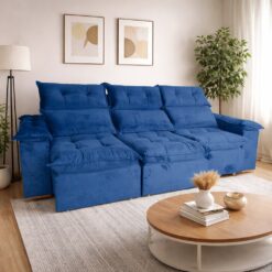 Sofá Retrátil e Reclinável Imperial 2,75 m Veludo Jolie Azul 07 - IMPERIAL DECOR