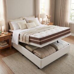 Colchão Casal Classic 22 cm AGD70 Molas Ensacadas + Base Baú Corino Branco – ANJOS COLCHÕES + BIOSTAR