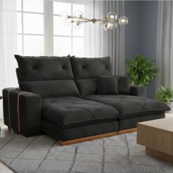 Sofá Retrátil e Reclinável Gran Bello Light 2,30 m Veludo Preto - QUINE ESTOFADOS
