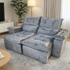 Sofá Retrátil e Reclinável Imperial 2,00 m Veludo Jolie Prata 08 - IMPERIAL DECOR
