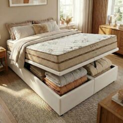 Colchão Queen Toronto 30 cm D28 Molas Ensacadas + Base Baú Corino Branco – ECOTEC + ALTO NÍVEL