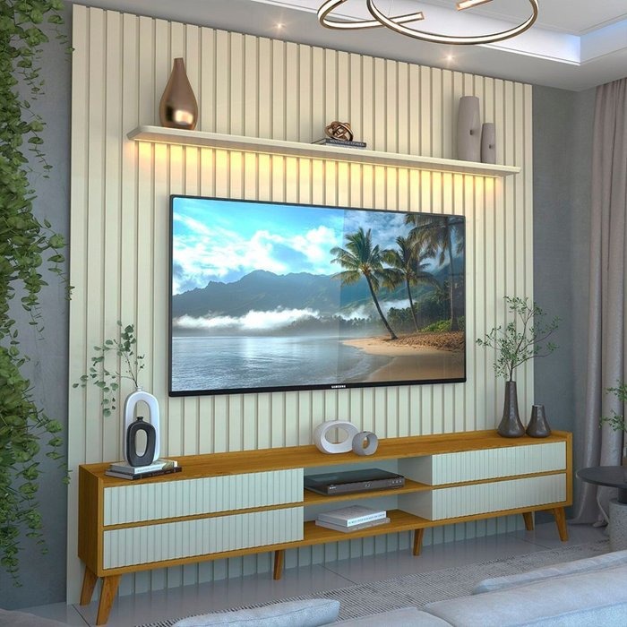 Painel até 85″ Nobre 230 Off White + Rack Magnífico Naturale/Off White – GELIUS