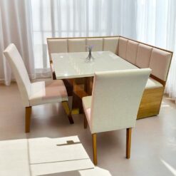 Conjunto Canto Alemao Baú + Mesa Mon/Soberano Mel/Blonde + 2 Cadeiras Milão Mel/Linho Bronze - VIERO MÓVEIS