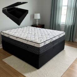 Colchão Casal Prime Light 26 cm D28 Molas Ensacadas + Base Baú Corino Preto – ORTHOPRIME + ALTO NÍVEL