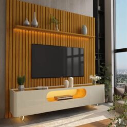 Painel até 85" Nobre 230 Naturale + Rack Nobre 210 (Pés de Vidro) Off White/Naturale – GELIUS