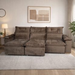 Sofá Retrátil e Reclinável Imperial 2,75 m Veludo Jolie Marrom 05 - IMPERIAL DECOR