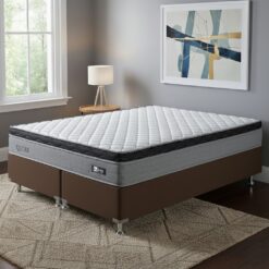 Colchão Queen Qatar 26 cm D28 Molas ensacadas + Base Simples Corino Marrom – DESIGN COLCHÕES + BIOSTAR