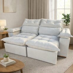 Sofá Retrátil e Reclinável Imperial 2,00 m Veludo Jolie Bege 03 - IMPERIAL DECOR