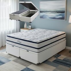 Colchão Queen Blue 32 cm H33 Molas Ensacadas + Base Baú Corino Branco – PAROPAS + BIOSTAR