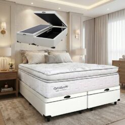 Colchão Queen New Freedom 32 cm D33 Molas Ensacadas + Base Baú Corino Branco – ORTOBOM + BIOSTAR